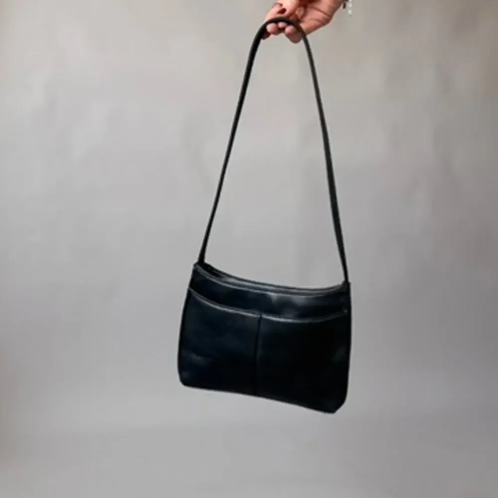 Vintage Jones New York Black Leather Shoulder Bag - 90s